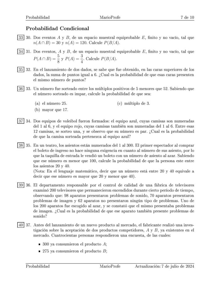 Ejercicios Resueltos de Probabilidad Guía 7 MarioProfe