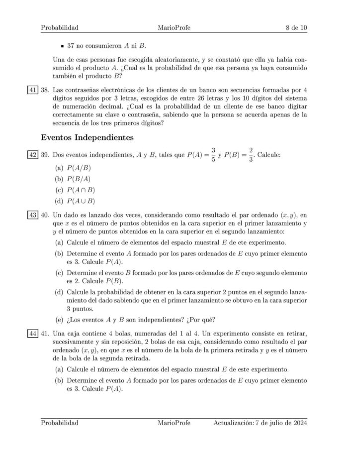 Ejercicios Resueltos de Probabilidad Guía 8 MarioProfe