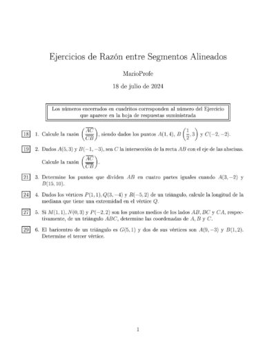 Ejercicios Resueltos de Razón entre Segmentos Alineados MarioProfe