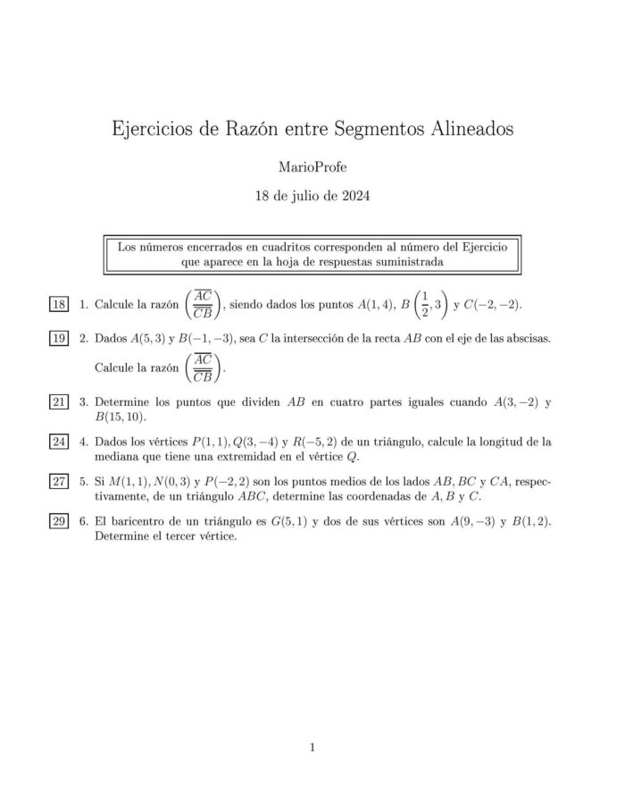 Ejercicios Resueltos de Razón entre Segmentos Alineados MarioProfe