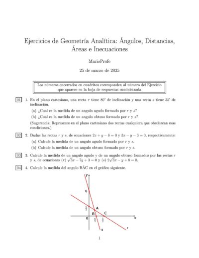 Ejercicios Resueltos de Geometría Analítica Ángulos, Áreas e Inecuaciones Guía 1 MarioProfe