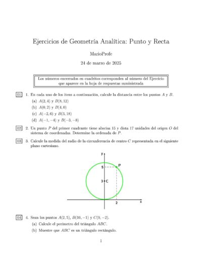 Ejercicios Resueltos de Geometría Analítica Punto y Línea Recta Guía 1 MarioProfe