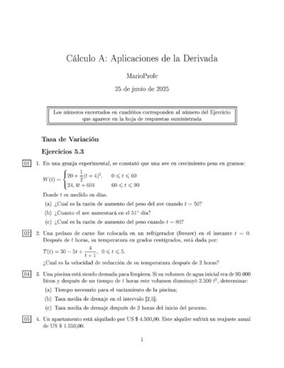 Ejercicios Resueltos de Cálculo Aplicaciones de la Derivada Guía 1 MarioProfe