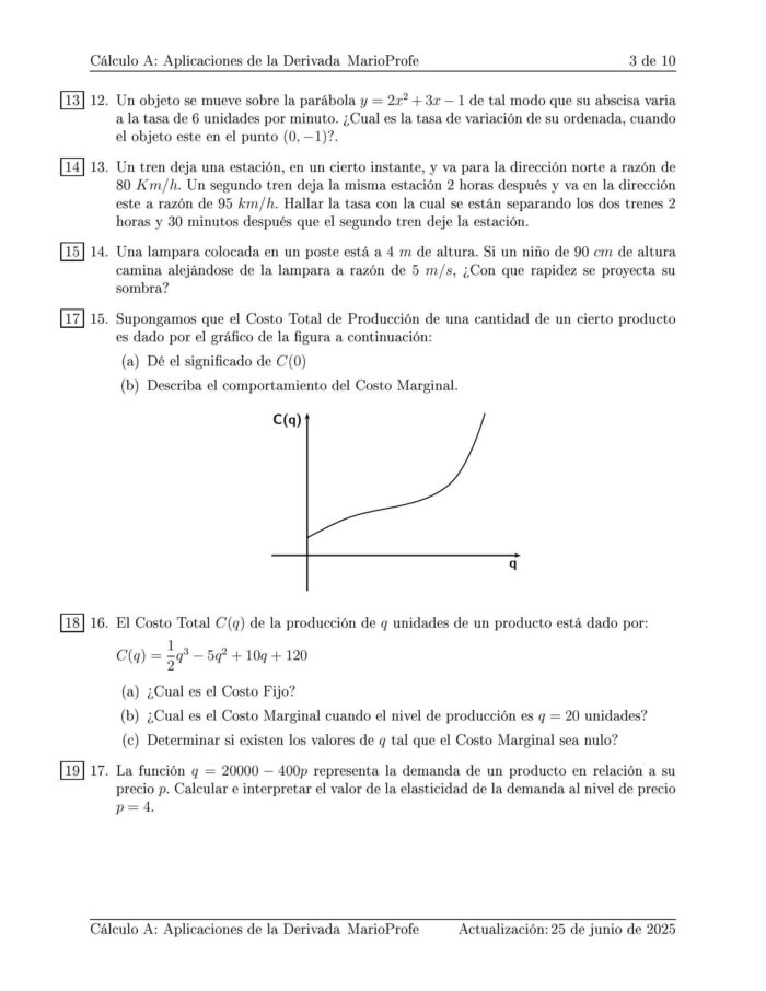 Ejercicios Resueltos de Cálculo Aplicaciones de la Derivada Guía 3 MarioProfe