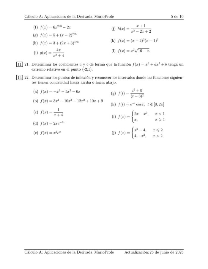 Ejercicios Resueltos de Cálculo Aplicaciones de la Derivada Guía 5 MarioProfe