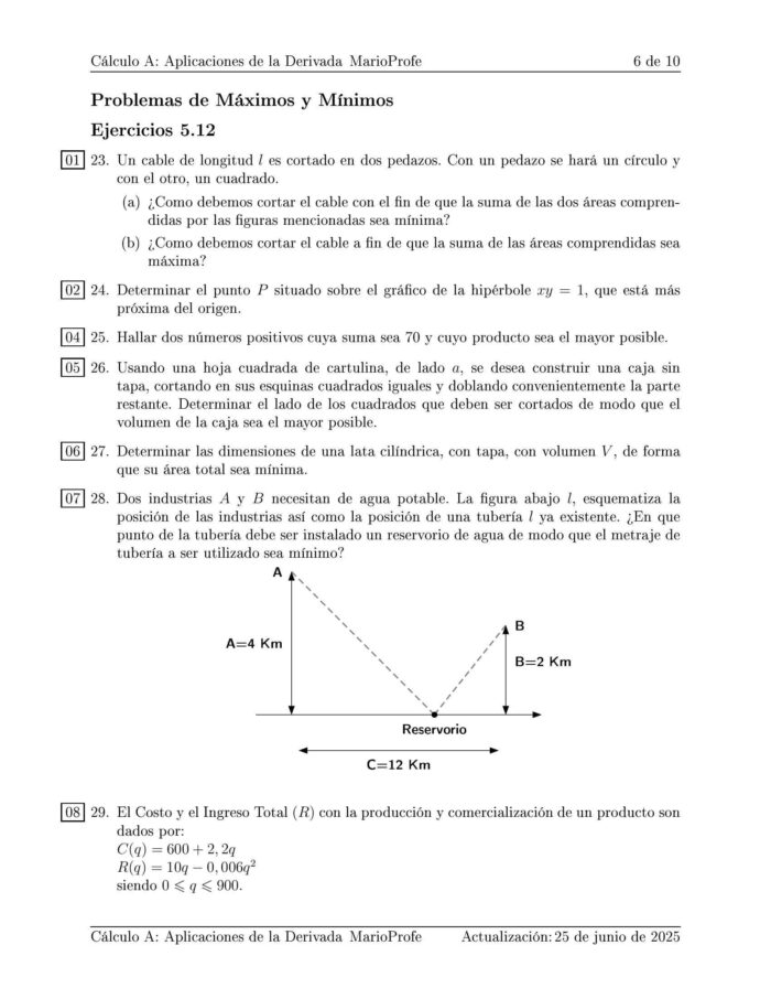 Ejercicios Resueltos de Cálculo Aplicaciones de la Derivada Guía 6 MarioProfe