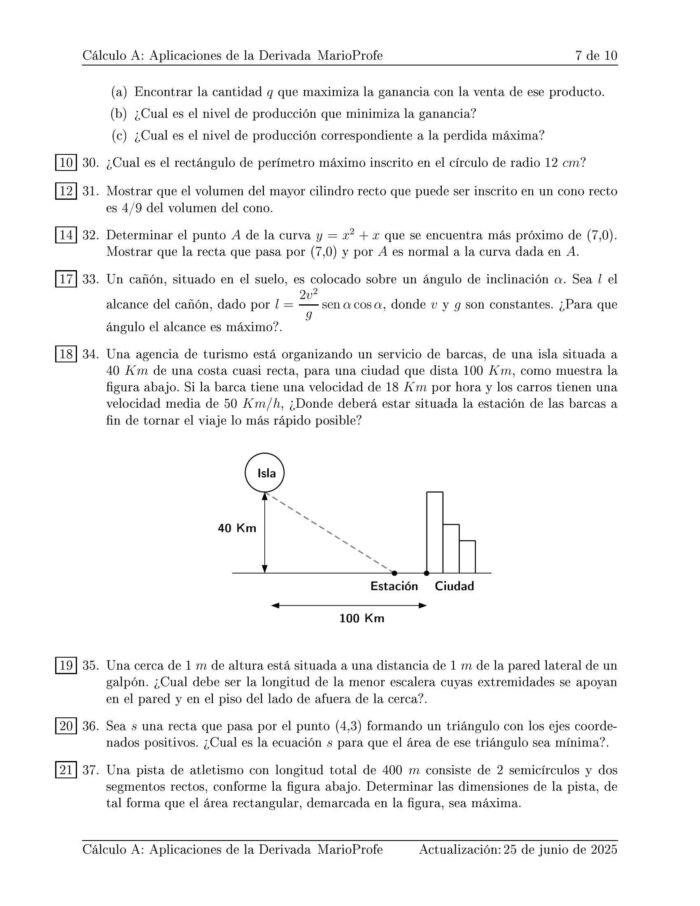 Ejercicios Resueltos de Cálculo Aplicaciones de la Derivada Guía 7 MarioProfe