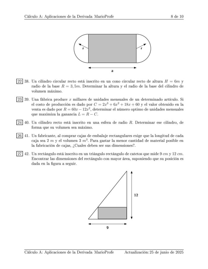 Ejercicios Resueltos de Cálculo Aplicaciones de la Derivada Guía 8 MarioProfe
