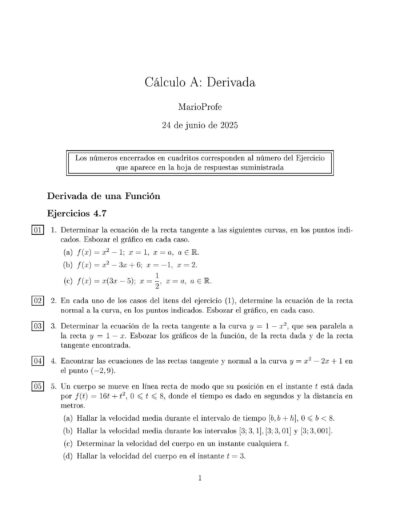 Ejercicios Resueltos de Cálculo Derivada Guía 1 MarioProfe