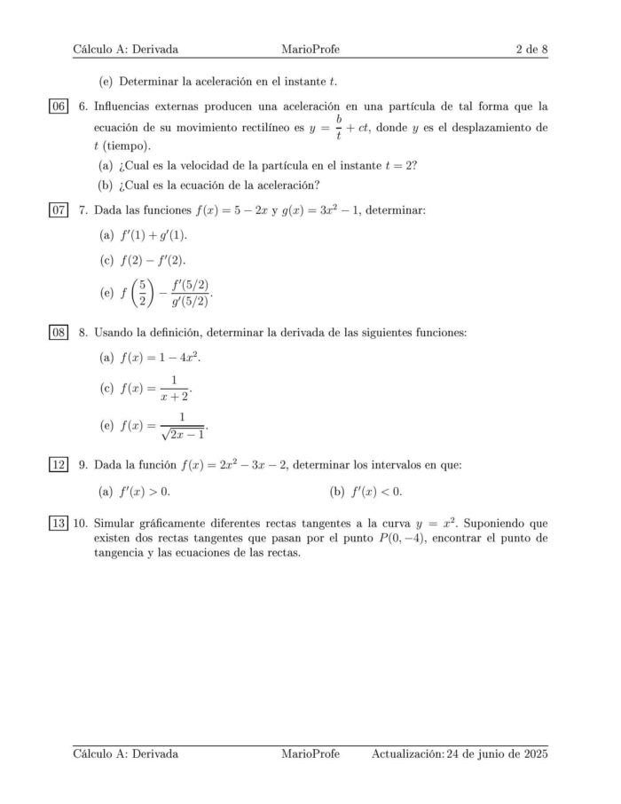 Ejercicios Resueltos de Cálculo Derivada Guía 2 MarioProfe