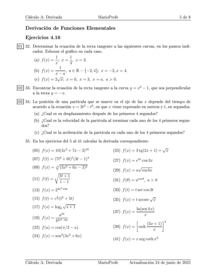 Ejercicios Resueltos de Cálculo Derivada Guía 5 MarioProfe