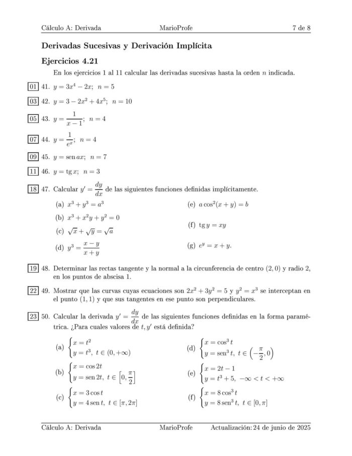 Ejercicios Resueltos de Cálculo Derivada Guía 7 MarioProfe