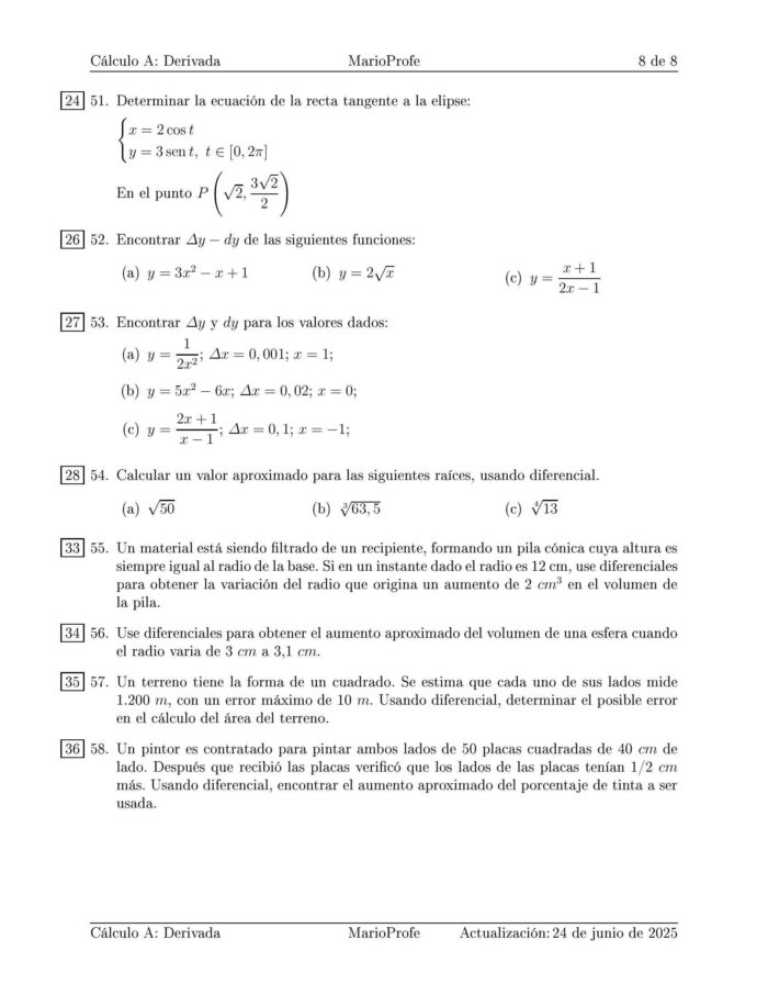 Ejercicios Resueltos de Cálculo Derivada Guía 8 MarioProfe