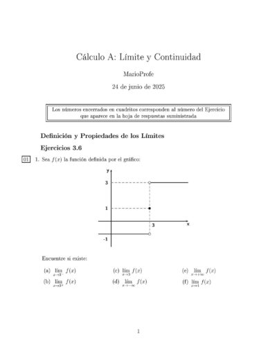 Ejercicios Resueltos de Cálculo Límites y Continuidad Guía 1 MarioProfe