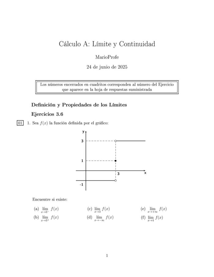 Ejercicios Resueltos de Cálculo Límites y Continuidad Guía 1 MarioProfe