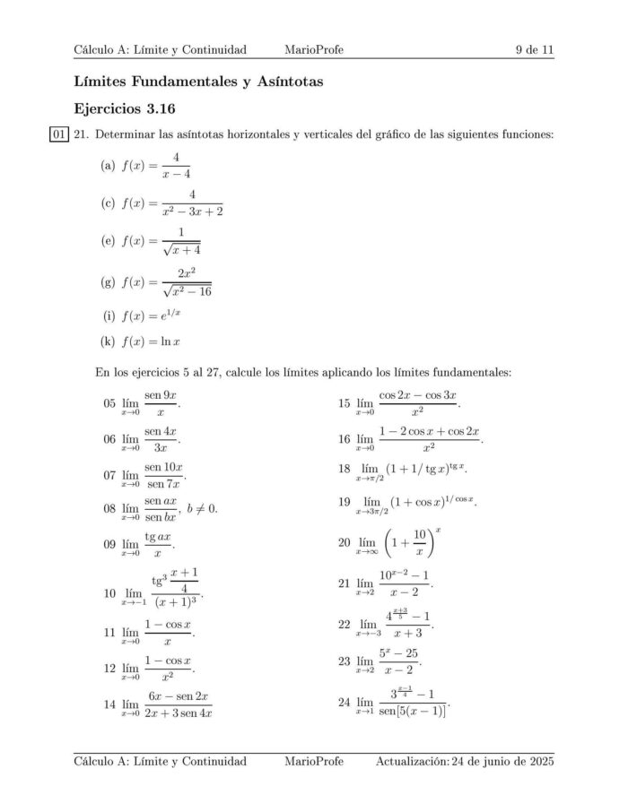 Ejercicios Resueltos de Cálculo Límites y Continuidad Guía 9 MarioProfe