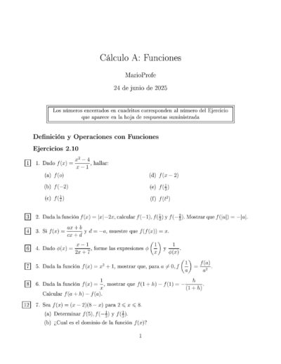 Ejercicios Resueltos de Cálculo Funciones Guía 1 MarioProfe