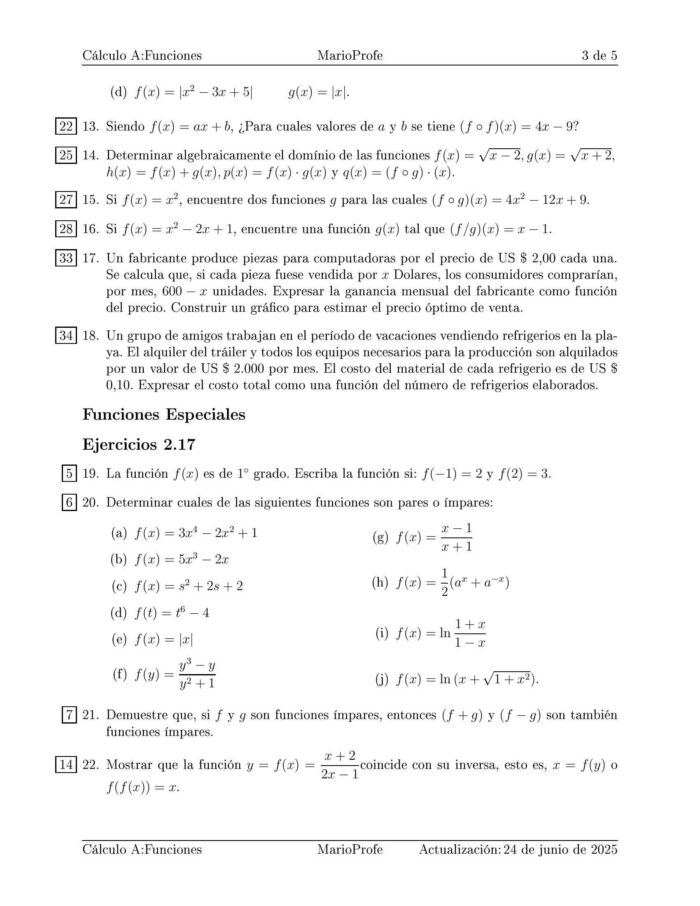Ejercicios Resueltos de Cálculo Funciones Guía 3 MarioProfe