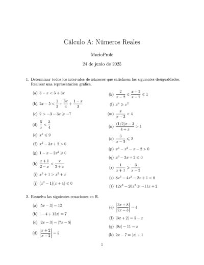 Ejercicios Resueltos de Cálculo Números Reales Guía 1 MarioProfe