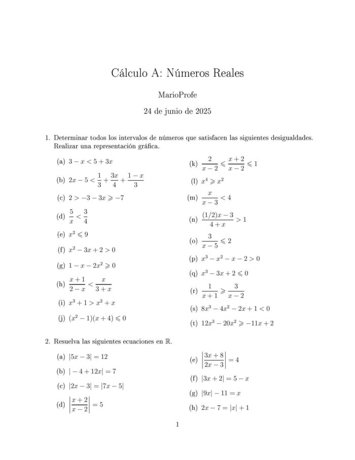 Ejercicios Resueltos de Cálculo Números Reales Guía 1 MarioProfe